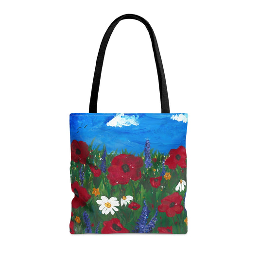 Poppy Field Tote Bag - Squirrellyartmama