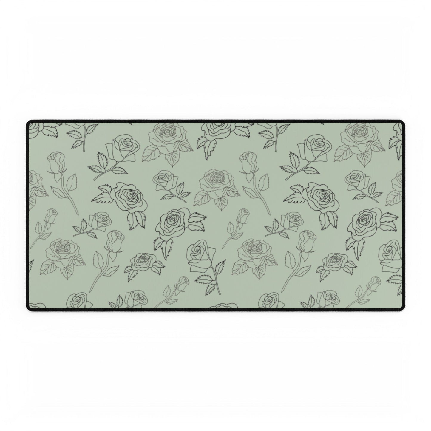 Rose Outline on a Sage Green Background Desk Mat - Squirrellyartmama