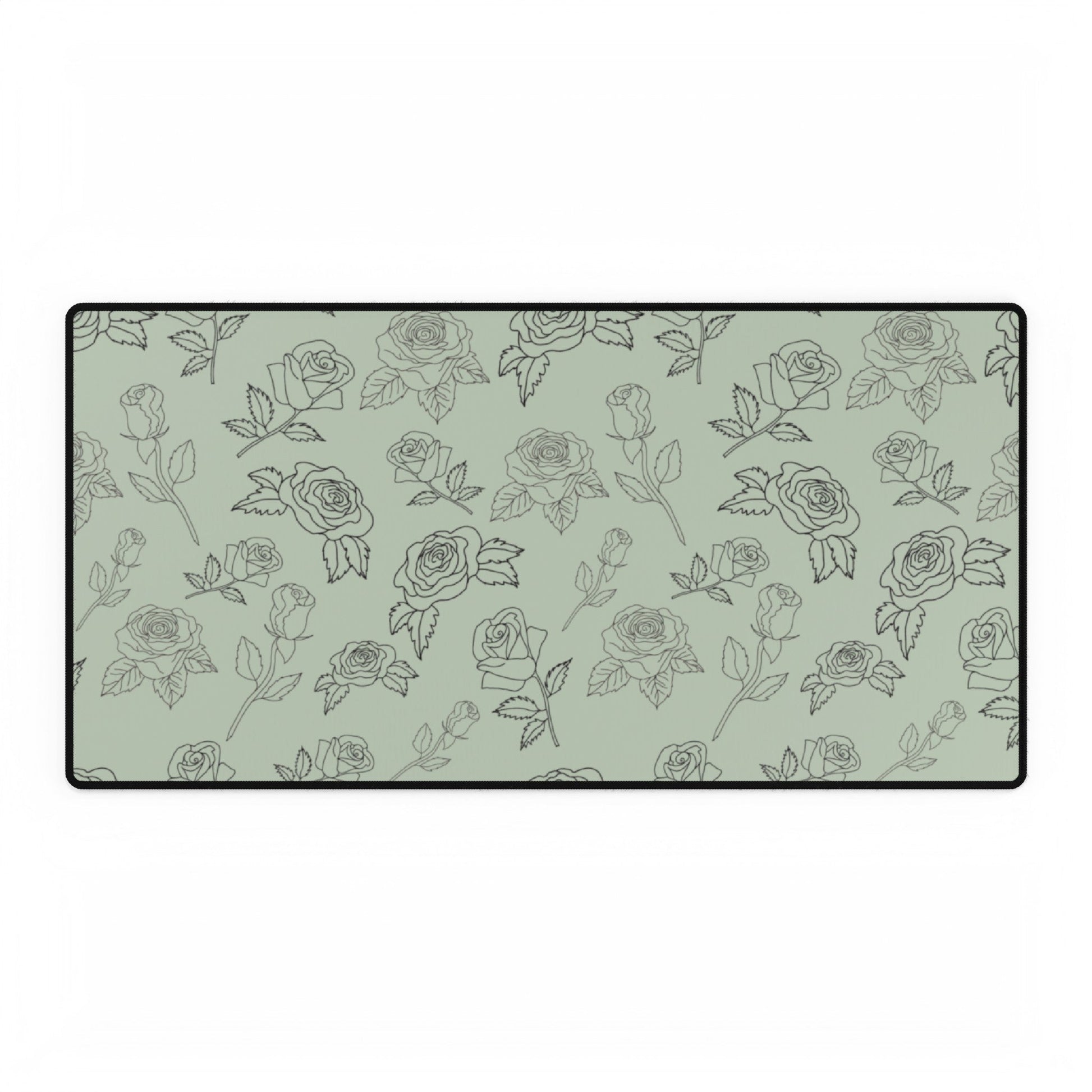 Rose Outline on a Sage Green Background Desk Mat - Squirrellyartmama