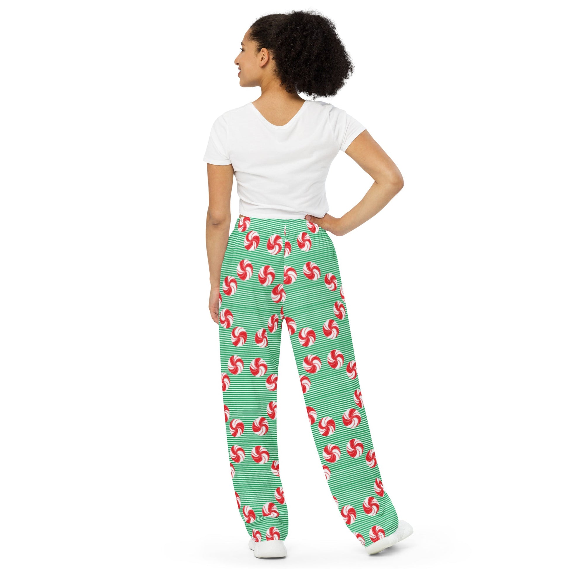 Sweet Peppermint Candy Pajamas - unisex wide - leg pants - Squirrellyartmama