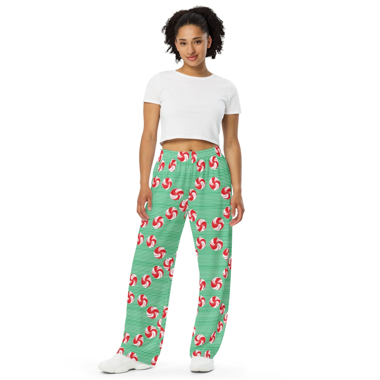 Sweet Peppermint Candy Pajamas - unisex wide - leg pants - Squirrellyartmama