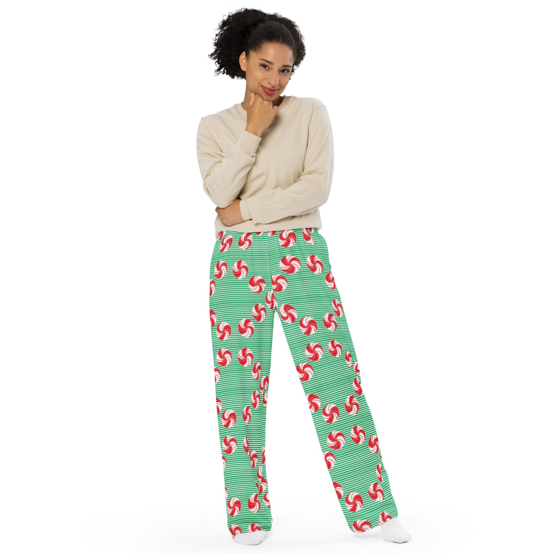 Sweet Peppermint Candy Pajamas - unisex wide - leg pants - Squirrellyartmama