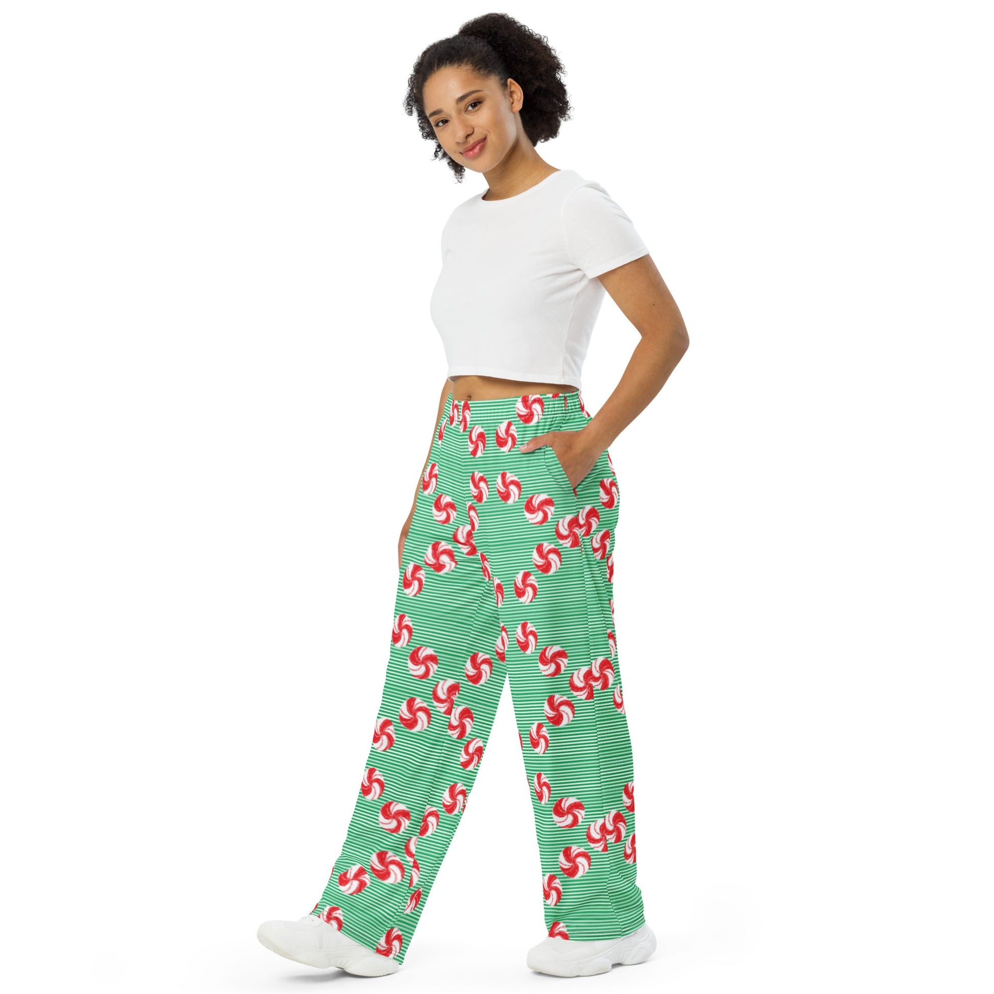 Sweet Peppermint Candy Pajamas - unisex wide - leg pants - Squirrellyartmama