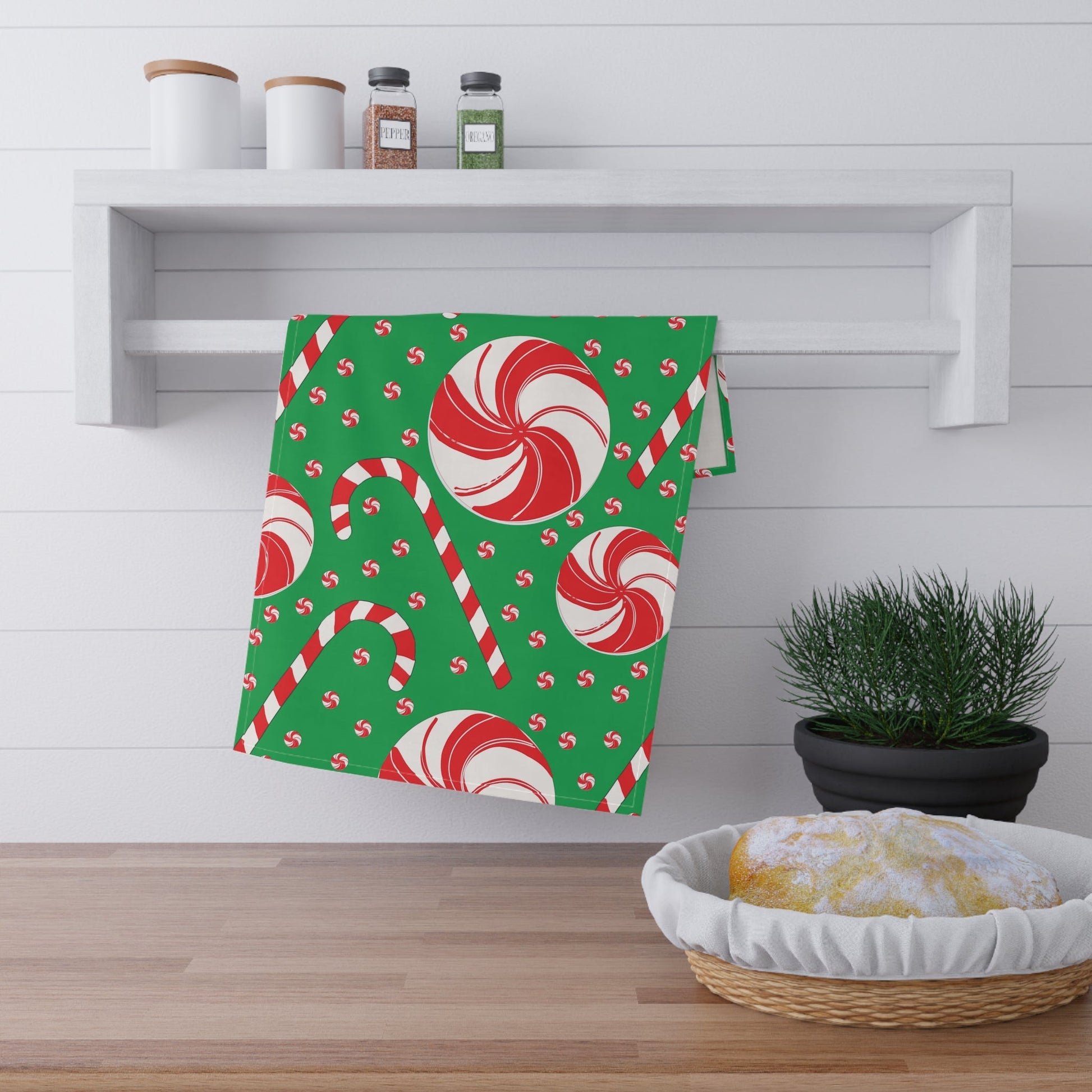 Tea Towel - Sweet Holiday Peppermint Tea Towel - Squirrellyartmama