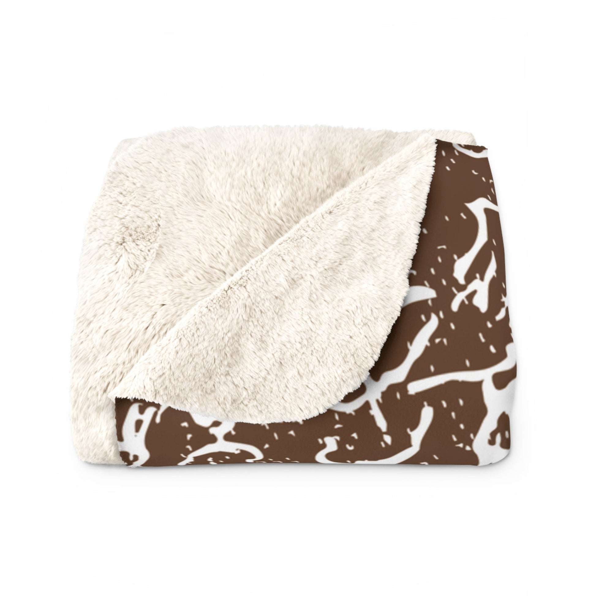 White Flower Brown Sherpa Fleece Blanket - Squirrellyartmama