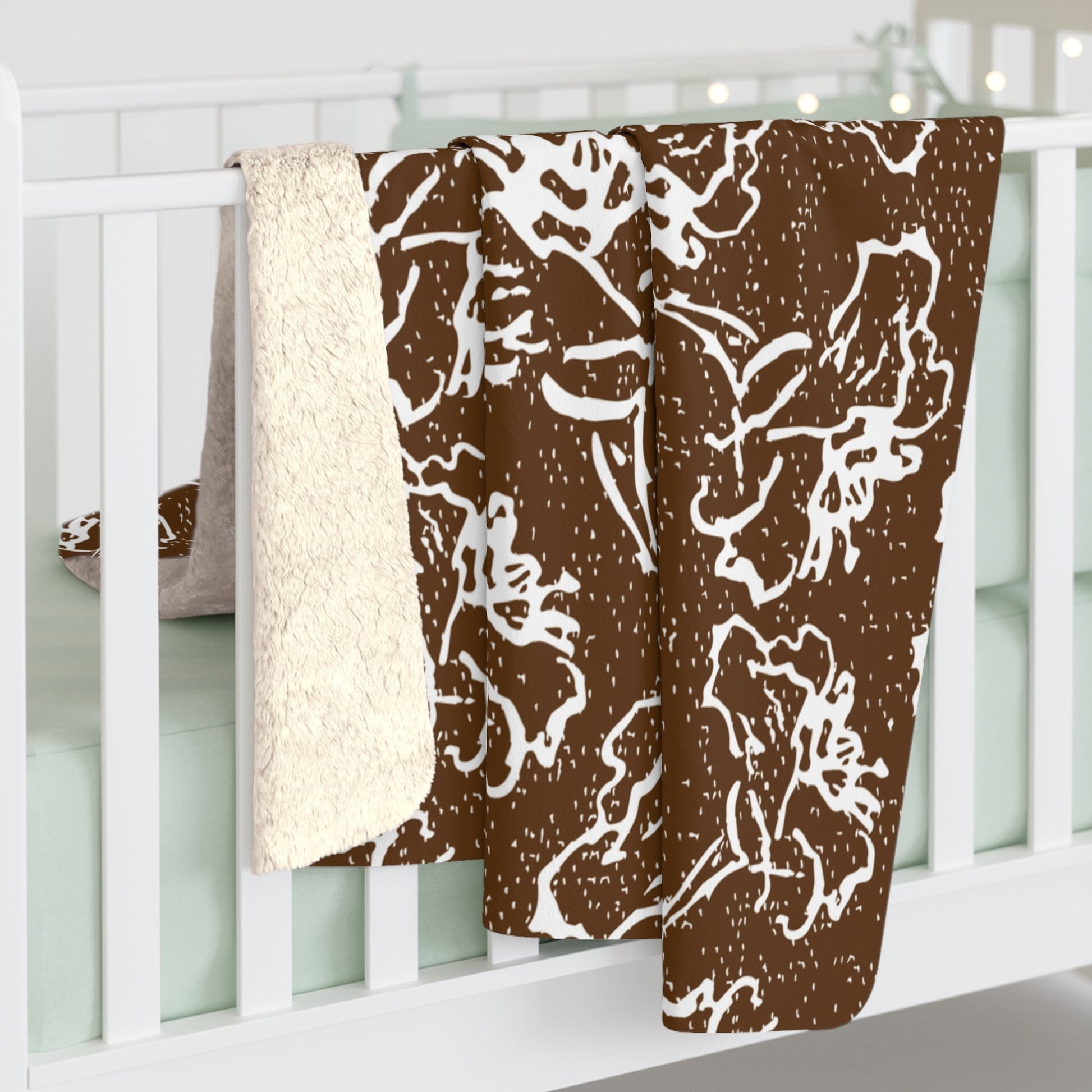 White Flower Brown Sherpa Fleece Blanket - Squirrellyartmama