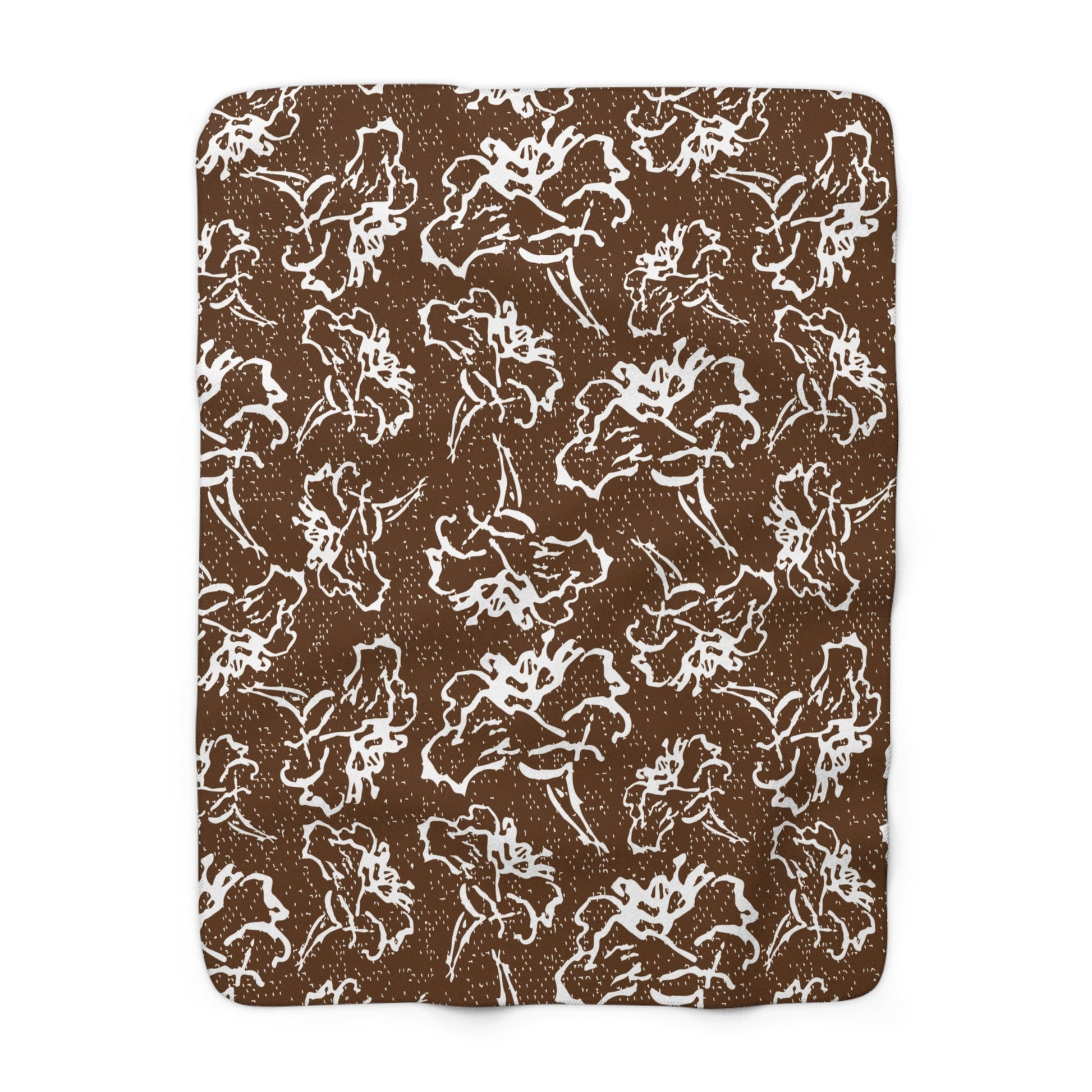 White Flower Brown Sherpa Fleece Blanket - Squirrellyartmama