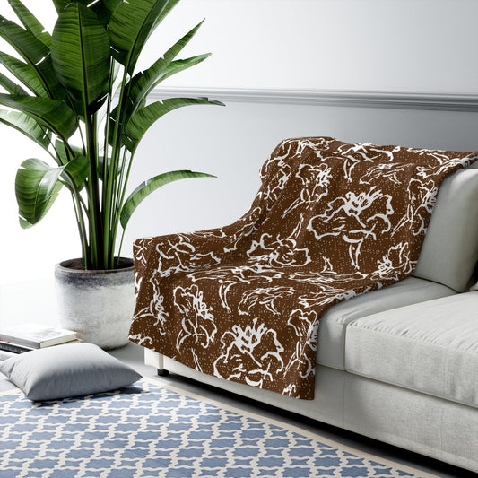 White Flower Brown Sherpa Fleece Blanket - Squirrellyartmama