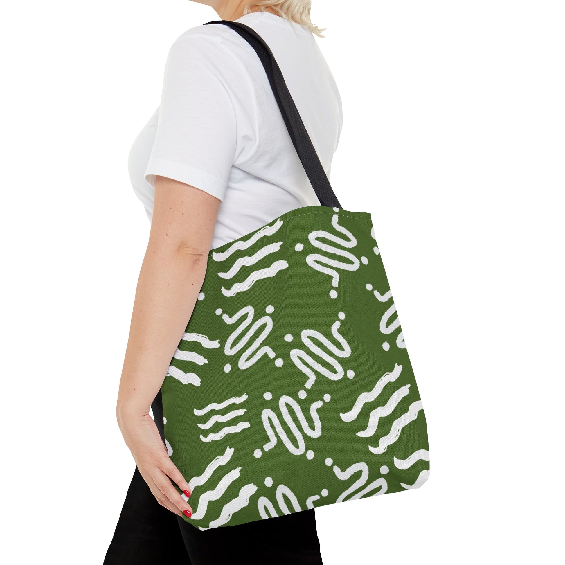 White Swirls Green Tote Bag - Squirrellyartmama