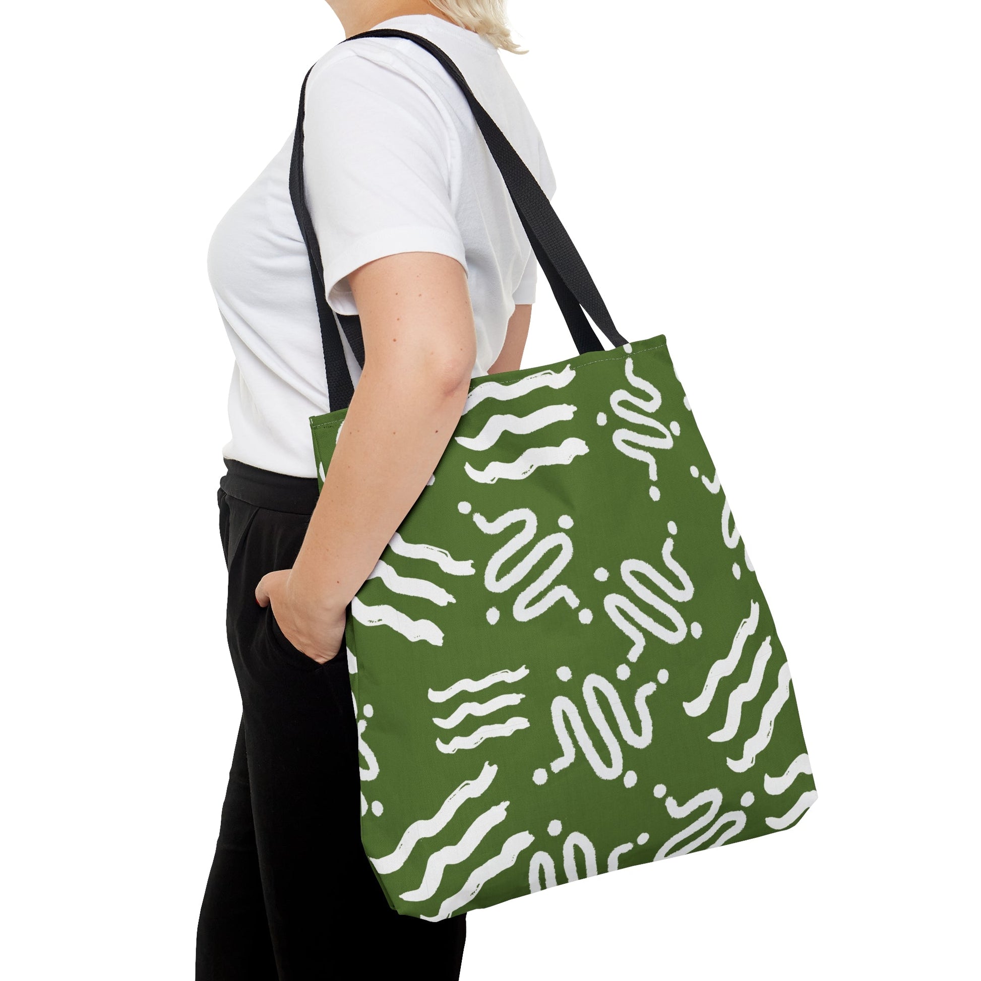 White Swirls Green Tote Bag - Squirrellyartmama