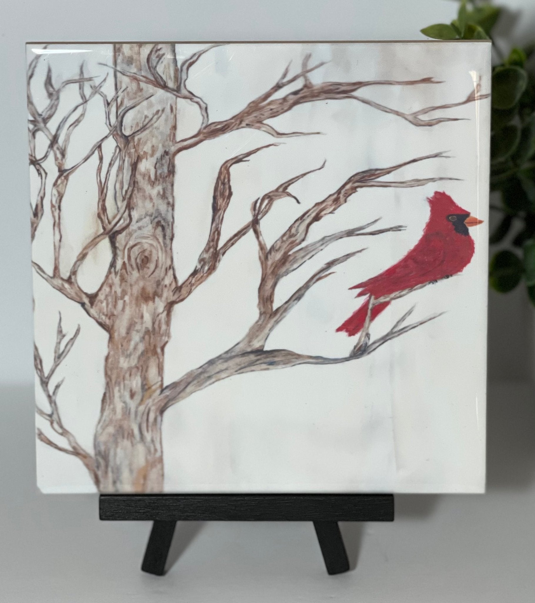 Winter Cardinal Ceramic Tile Trivet - Squirrellyartmama