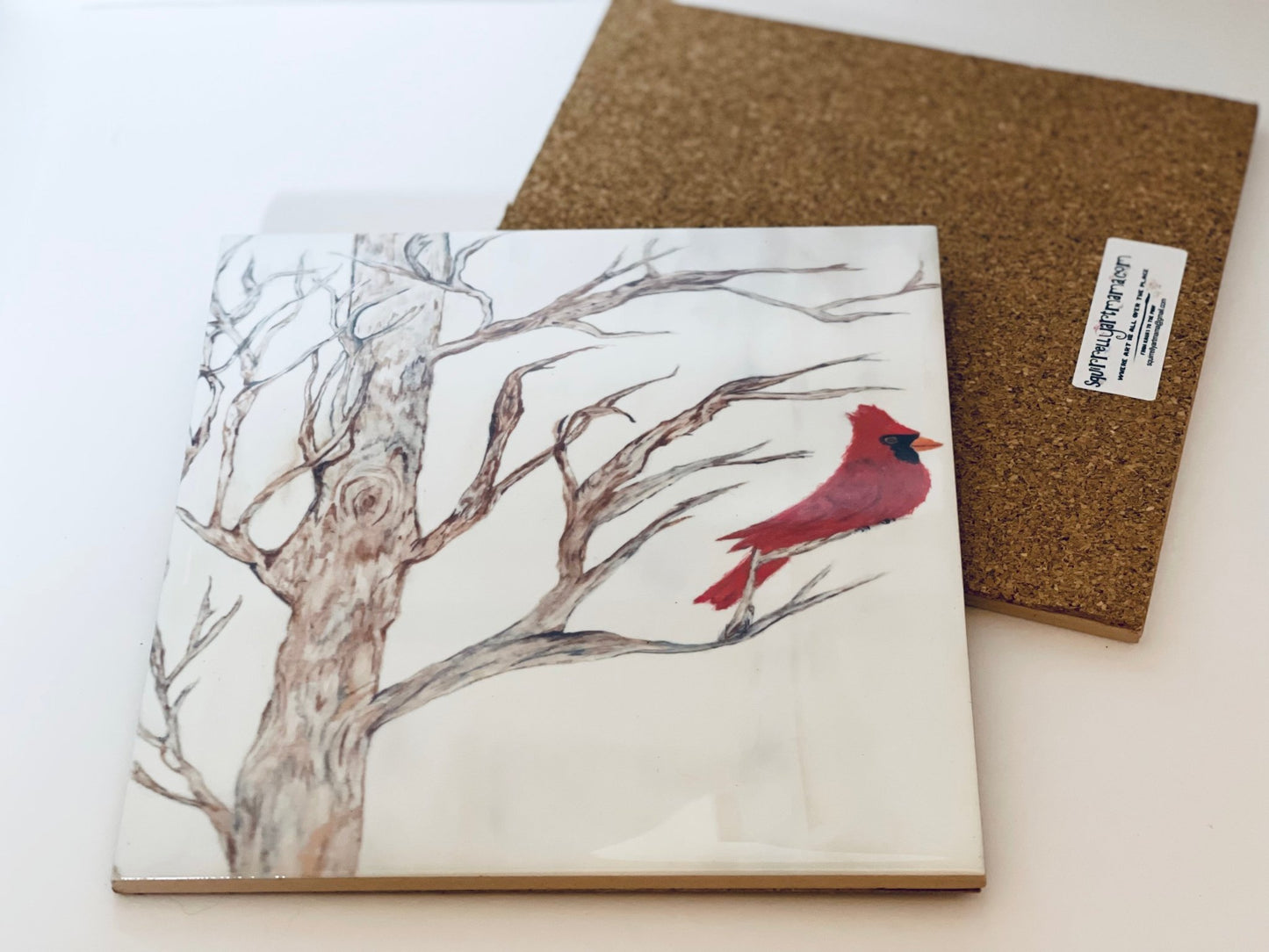 Winter Cardinal Ceramic Tile Trivet - Squirrellyartmama